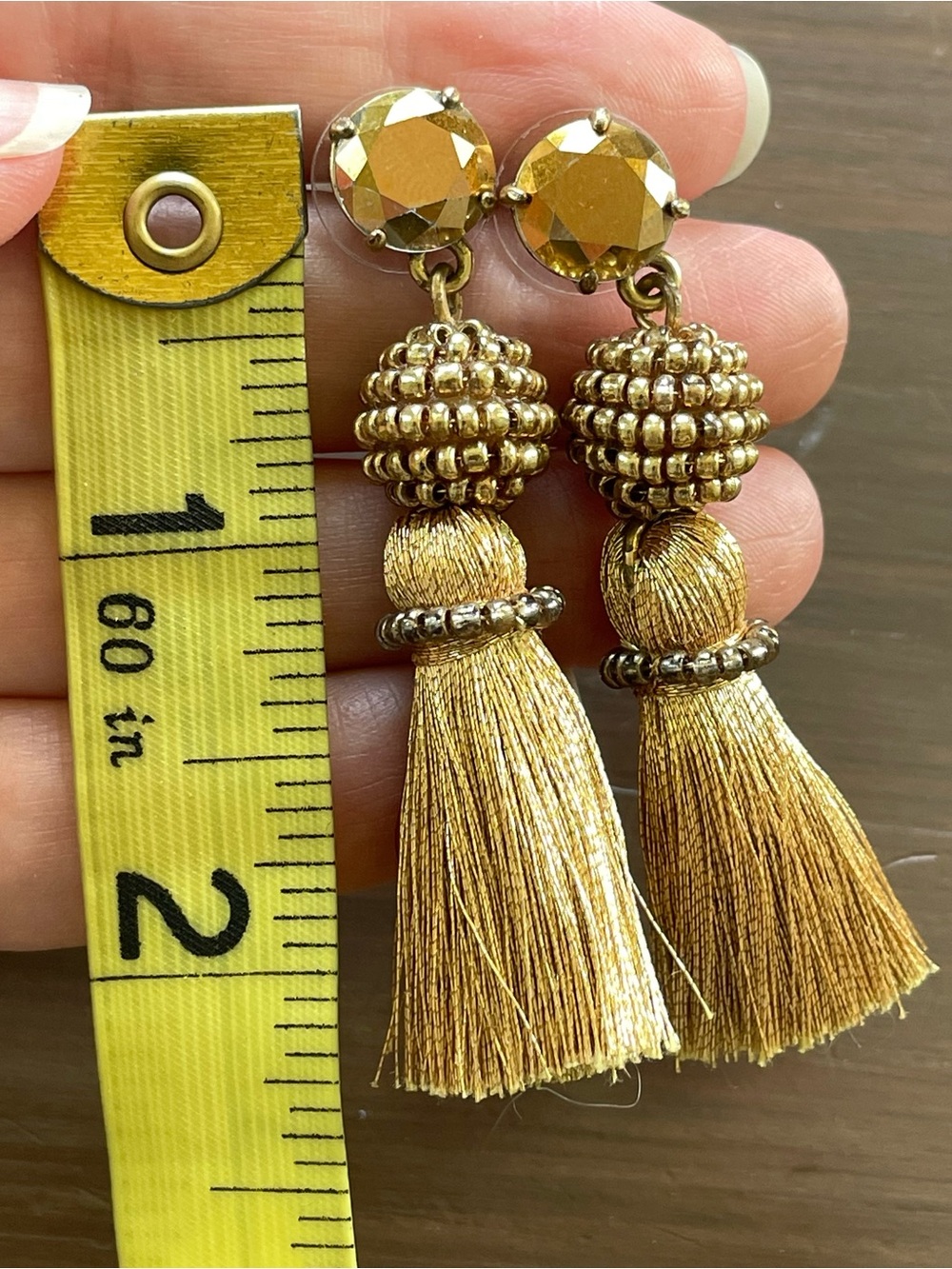 J Crew Gold Tone Beaded Tassel Earrings - Picture 2 of 3